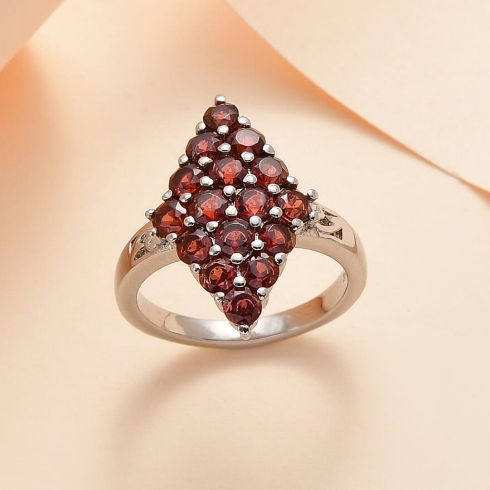 🆕️ Size 9 Mozambique Garnet Cluster Ring in Stainless Steel 2.35 Ctw